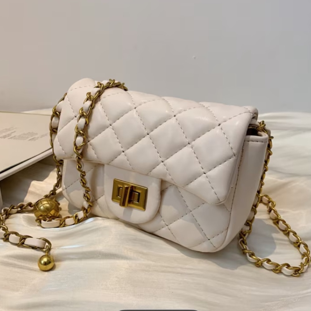 NEW White Quilted Chain Shoulder Mini Bag